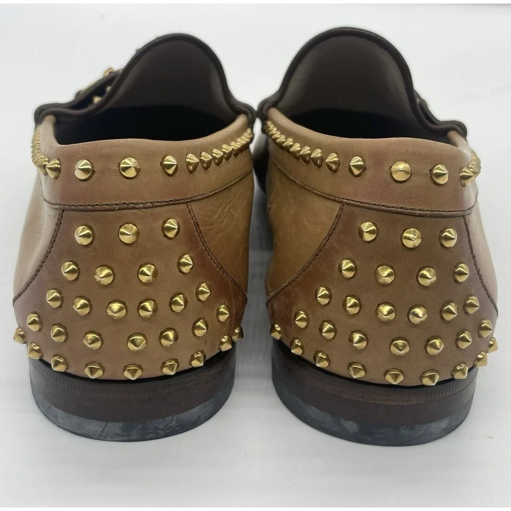 Gucci Mens Shoes Brown Leather Horsebit Loafers Studded Designer Us 12 Preppy